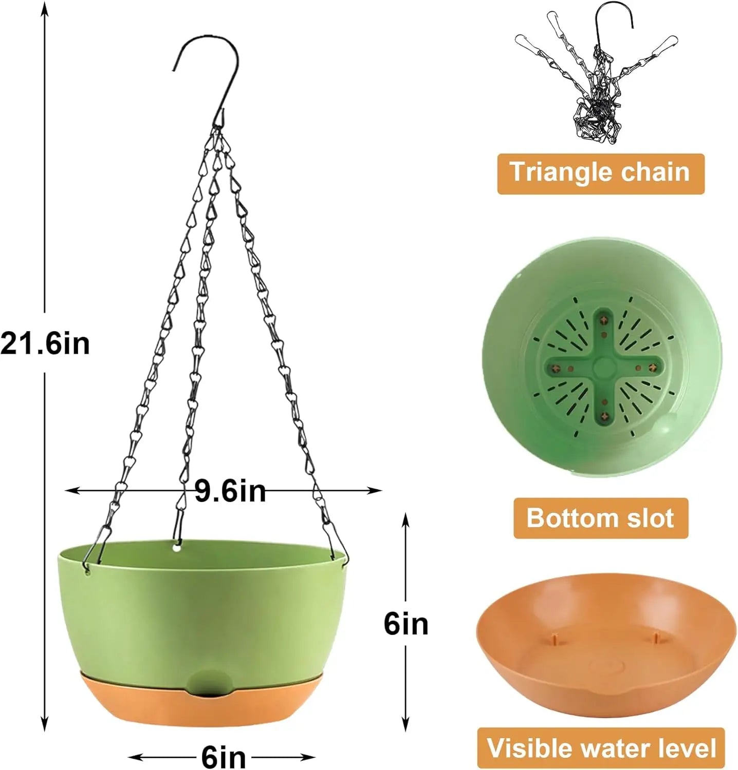3-Pack 10-Inch Self-Watering Hanging Planters – Indoor/Outdoor Use