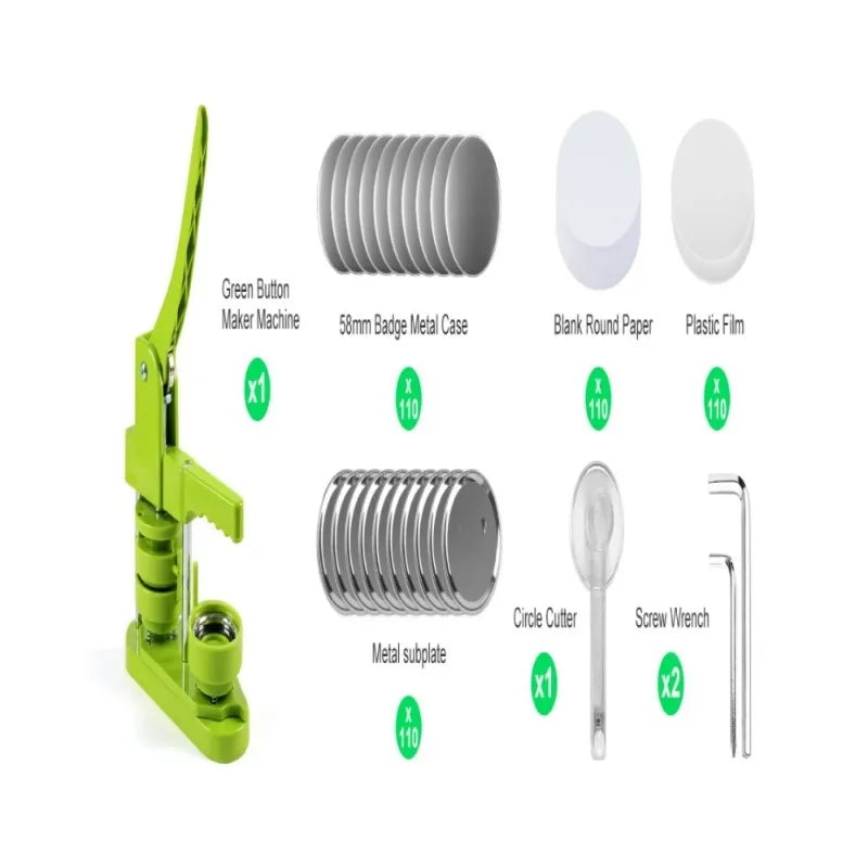 58mm Button Maker Machine DIY Badges Set Button Punch Press Maker Machine with 110 Pcs Button Parts+Circle Cutter