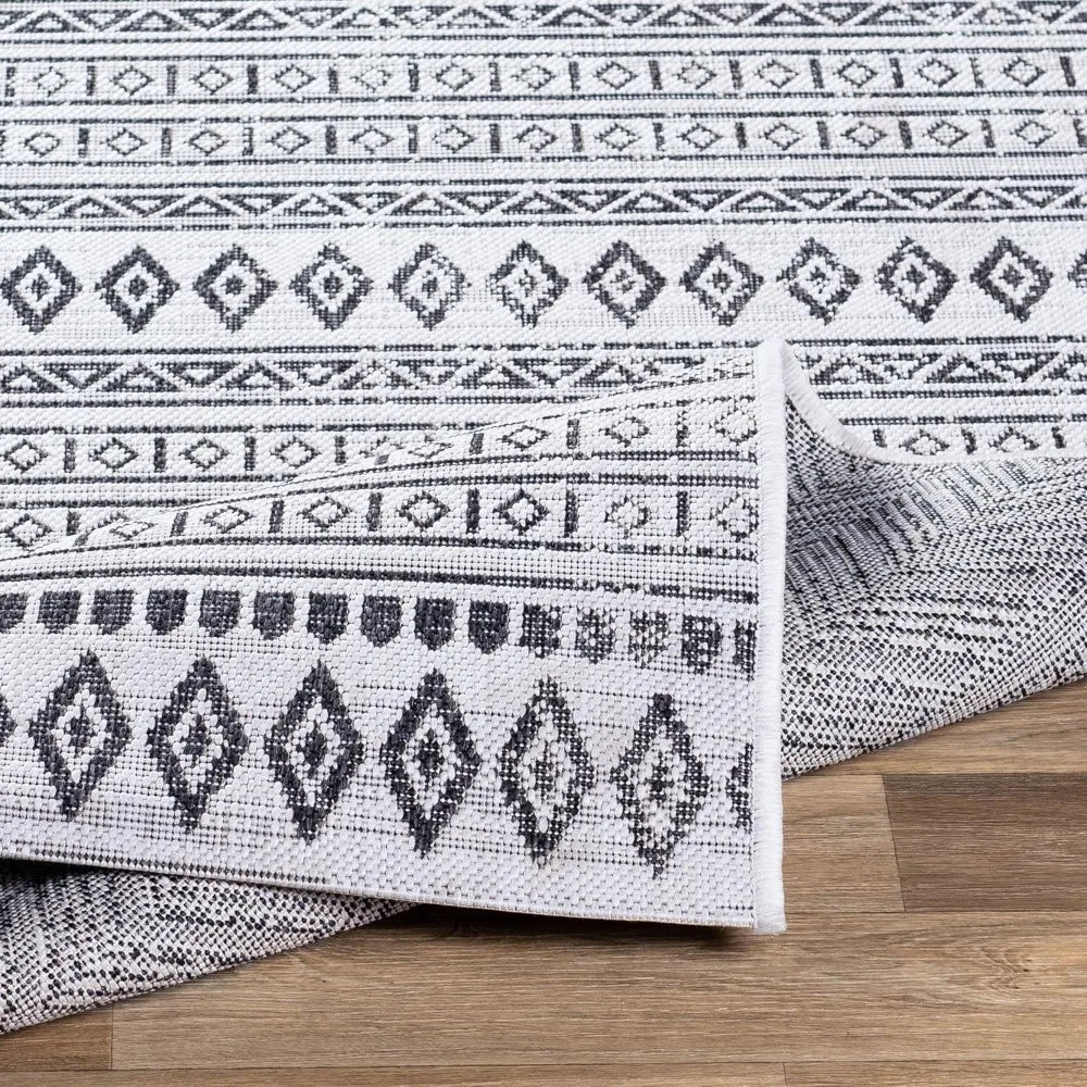 Outdoor Rugs, 8x10 Antibes Global Indoor/Outdoor Black Area Rug, Non Shedding Black White Carpet for Patio, Outdoor Carpet