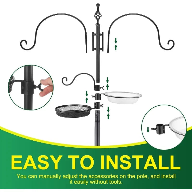Black Iron Shepherd Hook with Base for Plant Hanging, Wind Chime & Bird Feeder - Outdoo