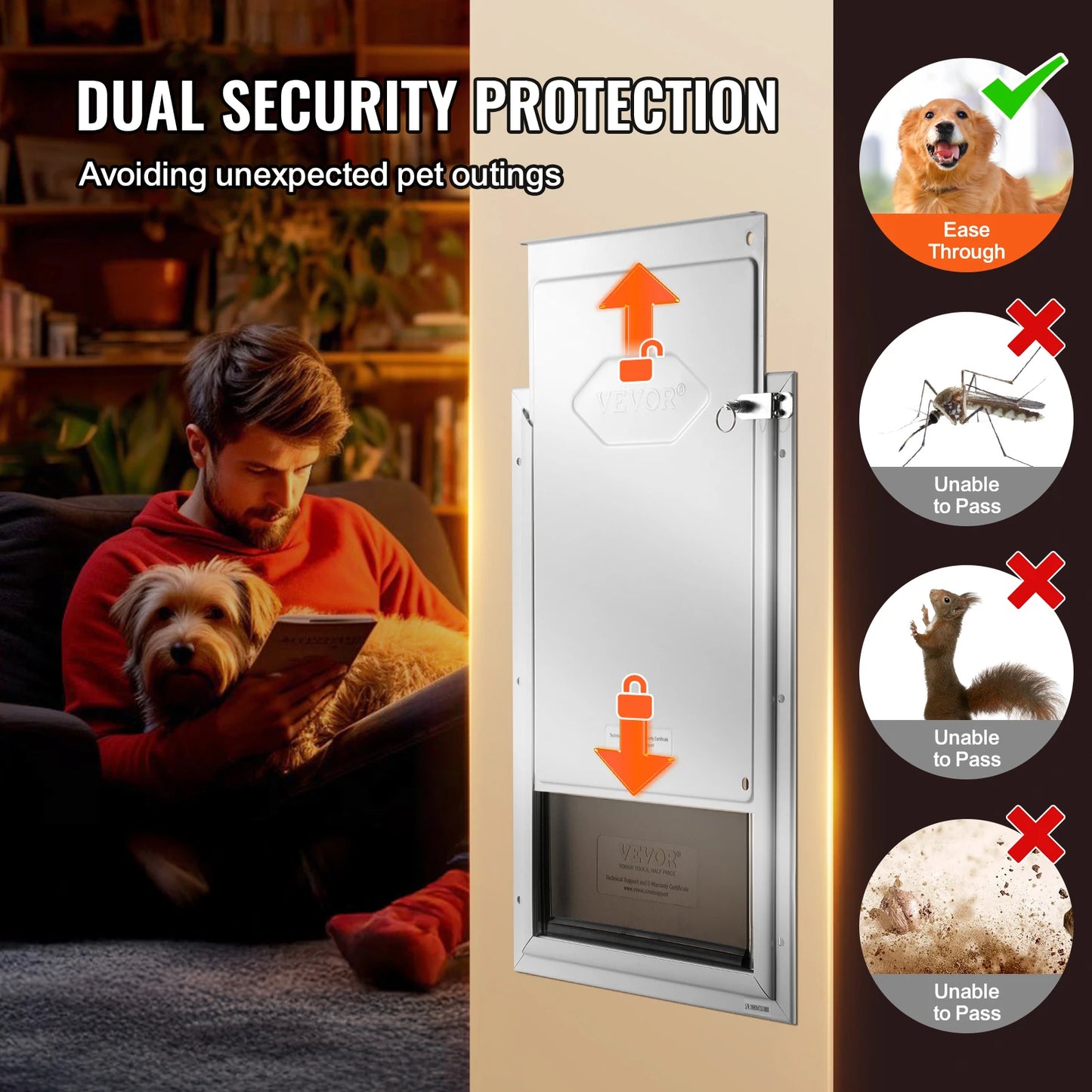 SucceBuy Pet Door Aluminum Frame with Lock and Flap System Weatherproof Doggy Door Easy to Install in Interior or Exterior Doors