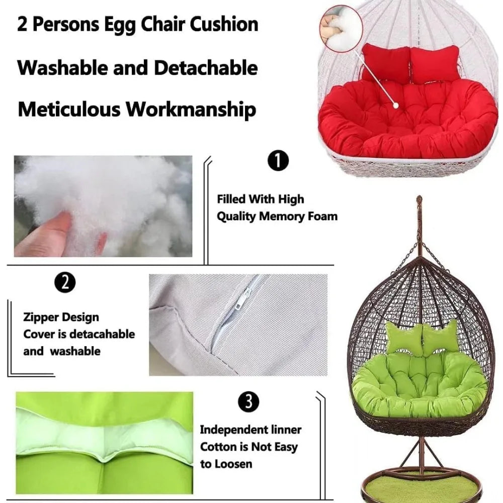2 Persons Hammock Swing Chair Cushion, Double Egg Chair Pads Luxury Outdoor Patio Wicker Loveseat Hanging Swing Egg Chairs for