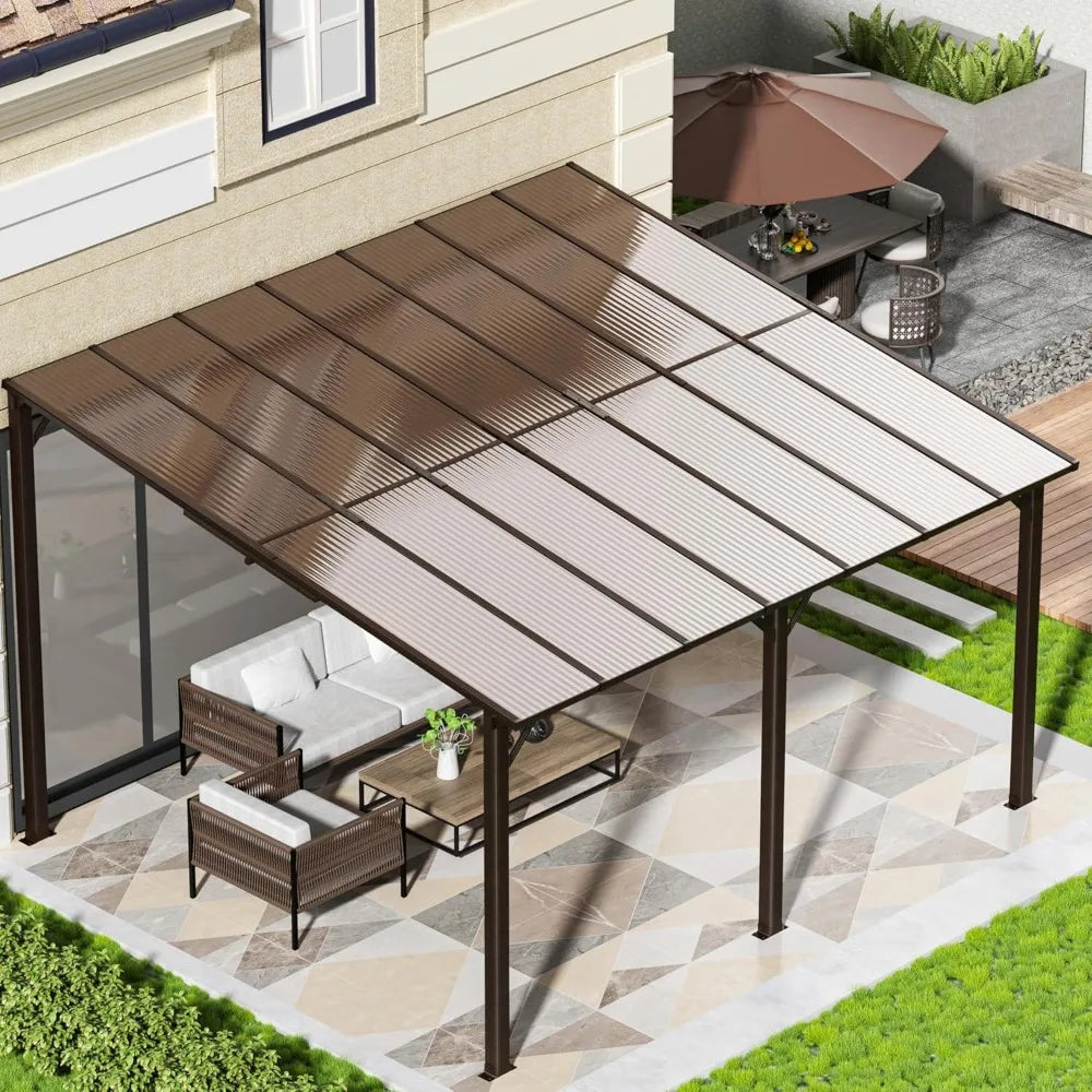 10x14 FT Gazebo, Hard Top Lean to Gazebo, Large Pergolas and Gazebos Clearance, Wall Mounted Gazebos Canopy Awnings