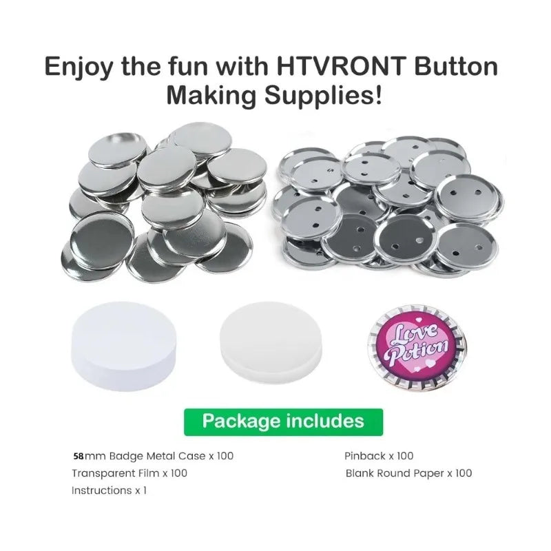 58mm Button Maker Machine DIY Badges Set Button Punch Press Maker Machine with 110 Pcs Button Parts+Circle Cutter
