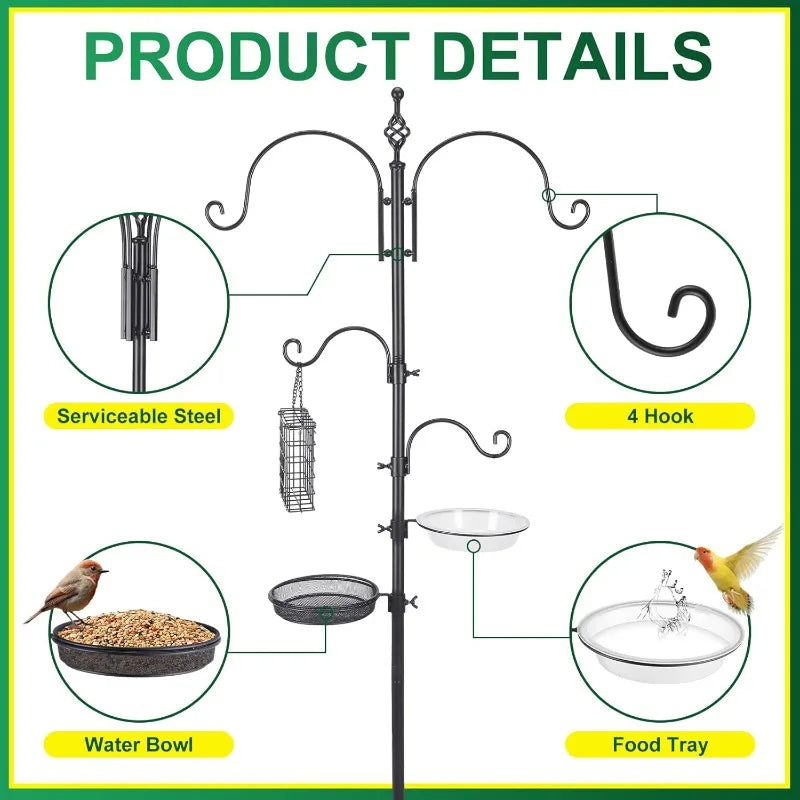 Black Iron Shepherd Hook with Base for Plant Hanging, Wind Chime & Bird Feeder - Outdoo