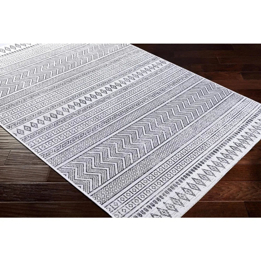 Outdoor Rugs, 8x10 Antibes Global Indoor/Outdoor Black Area Rug, Non Shedding Black White Carpet for Patio, Outdoor Carpet