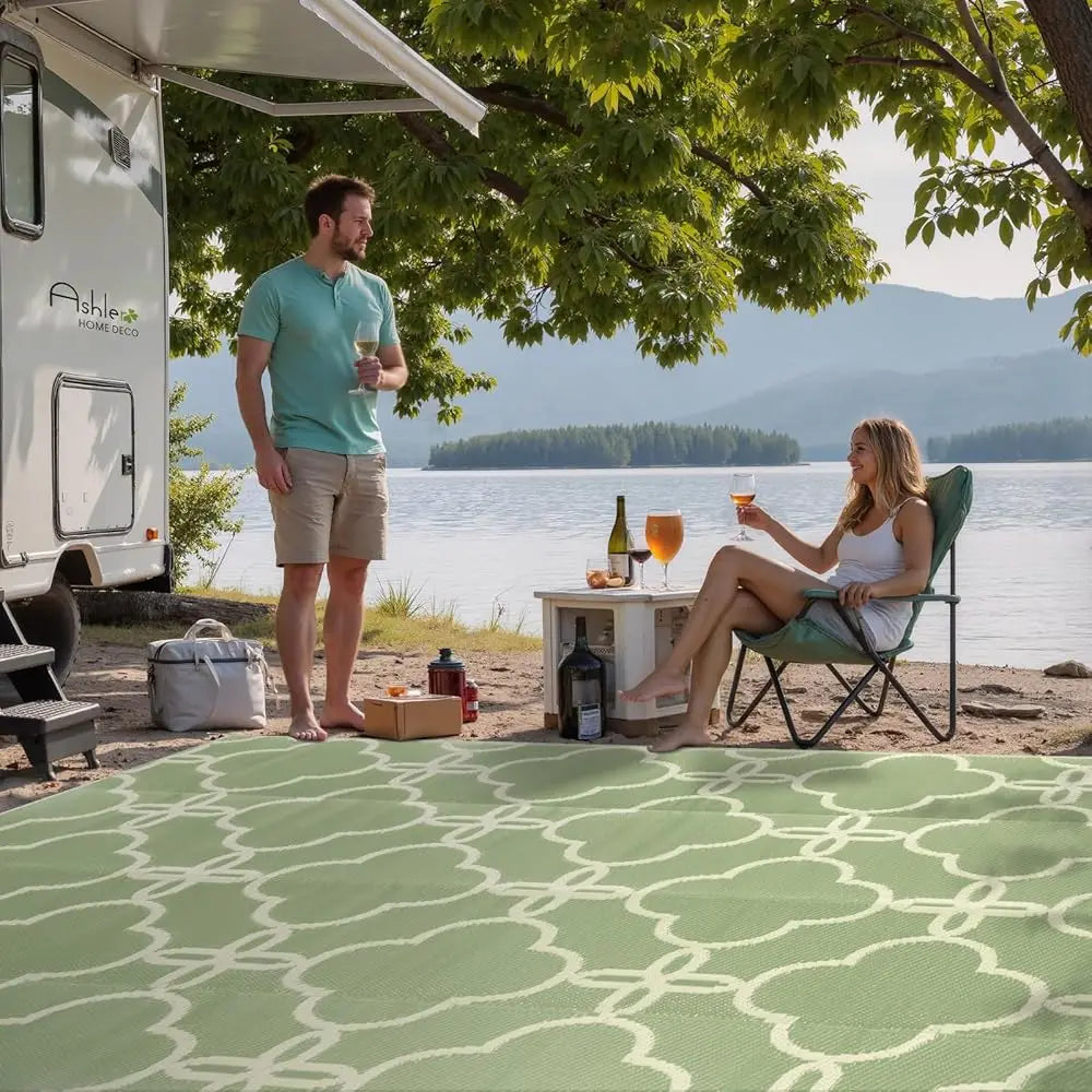 Ashler Sage Green Outdoor Plastic Straw Rug Waterproof For Patio, Reversible Camping Mats, 9X12 Large Outdoor Area Rugs With
