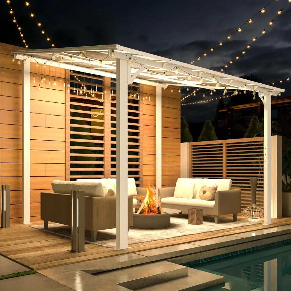 Pergolas and Gazebos on Clearance,Large Wall Mounted Pergola, Outdoor Patio Lean to Gazebo Metal Awnings for Decks,Patio, Porch