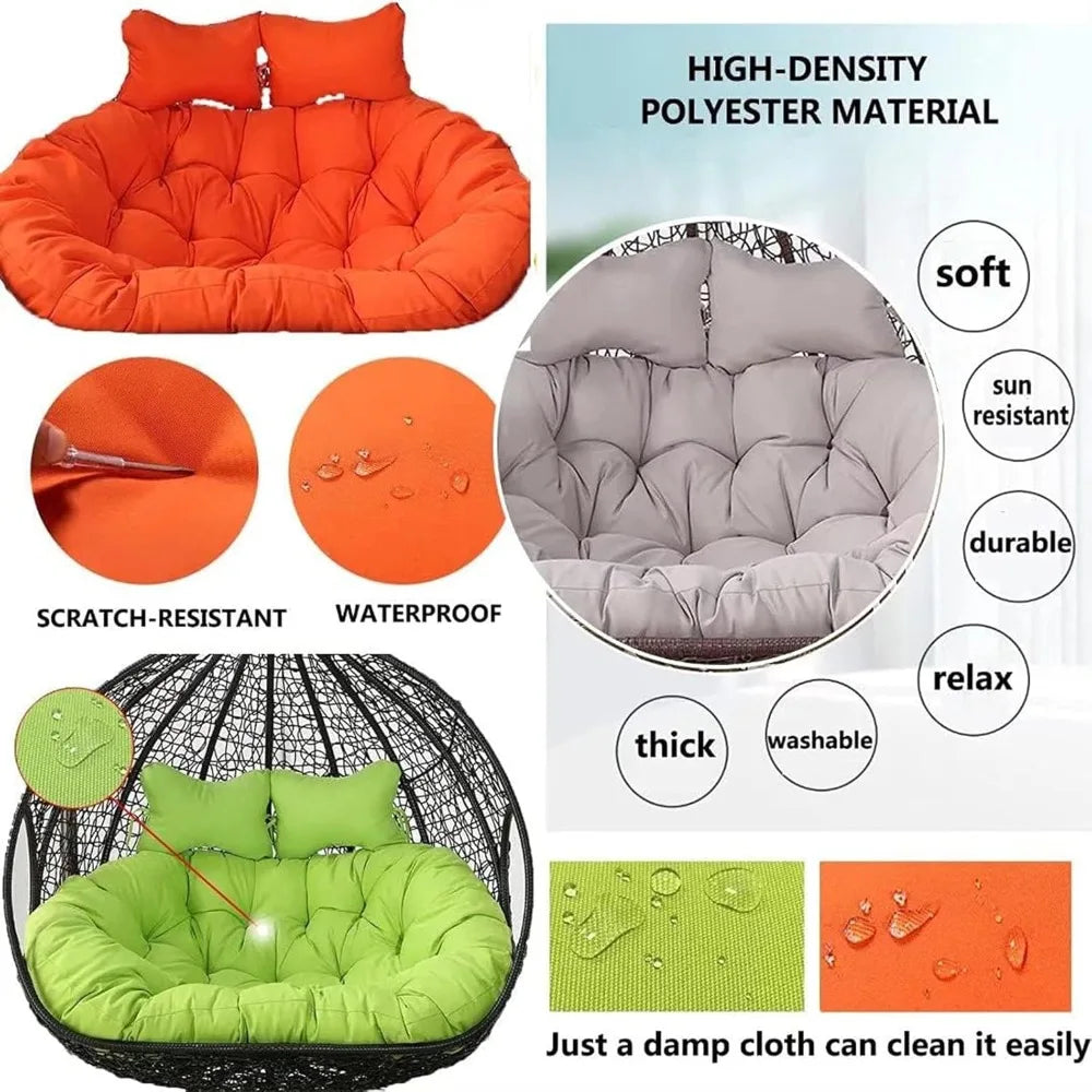 2 Persons Hammock Swing Chair Cushion, Double Egg Chair Pads Luxury Outdoor Patio Wicker Loveseat Hanging Swing Egg Chairs for
