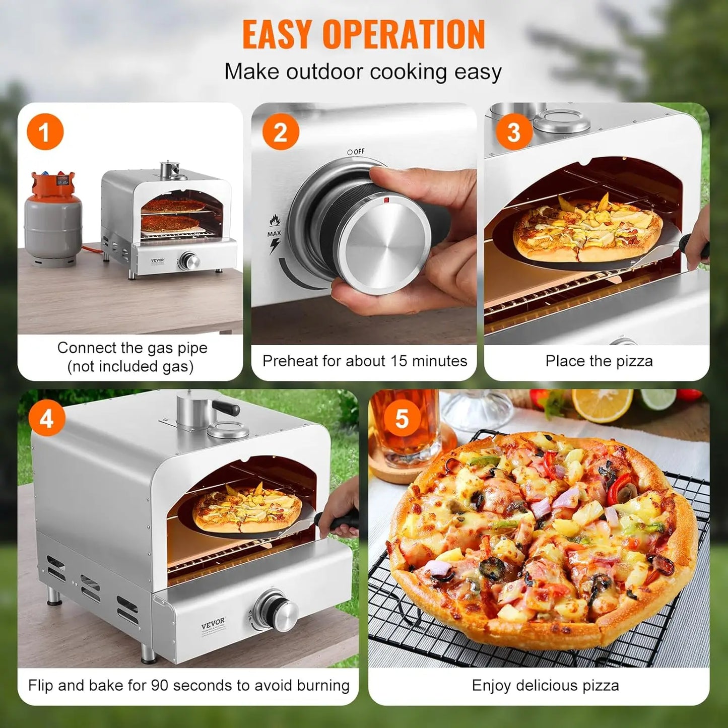 Outdoor Pizza Oven, 2-IN-1 Gas Pizza Maker & Grill, Propane Griller with Pizza Stone, Visual Door and Built-in Thermometer,