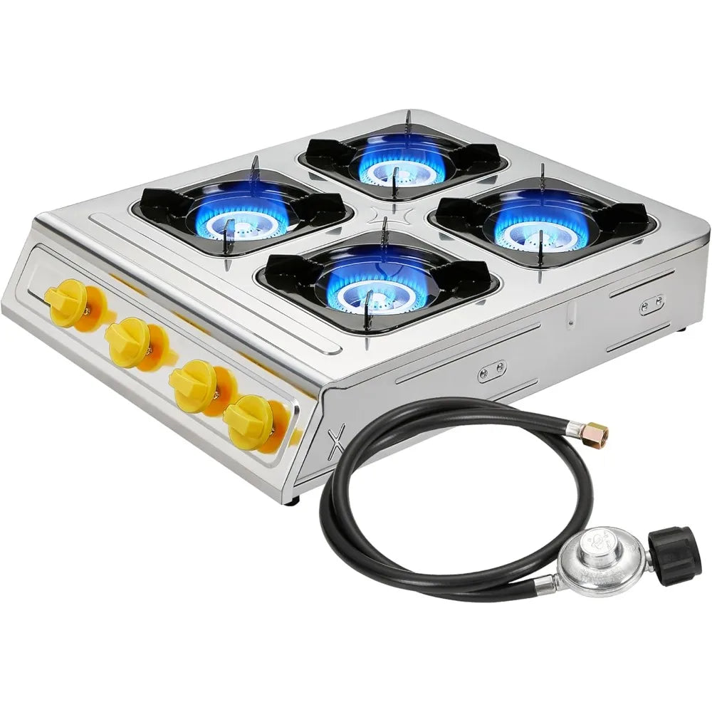 Camping 40000 BTU 4 burner auto ignition Propane Gas Outdoor Garden Fishing Hiking Camp Restaurant Stove Burner (Brass)