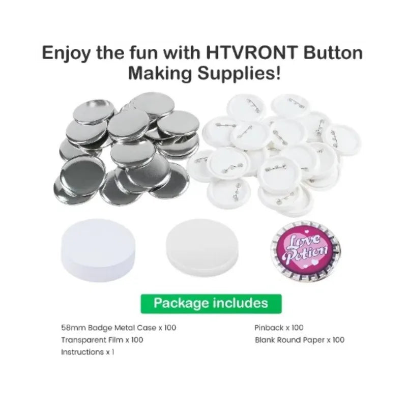 58mm Button Maker Machine DIY Badges Set Button Punch Press Maker Machine with 110 Pcs Button Parts+Circle Cutter