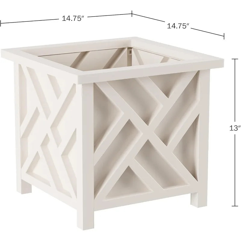 Lattice Design Planter Box 2-Pack – 14.75-Inch Decorative Outdoor Flower or Plant Pots – Front Porch, Patio, and Garden Decor