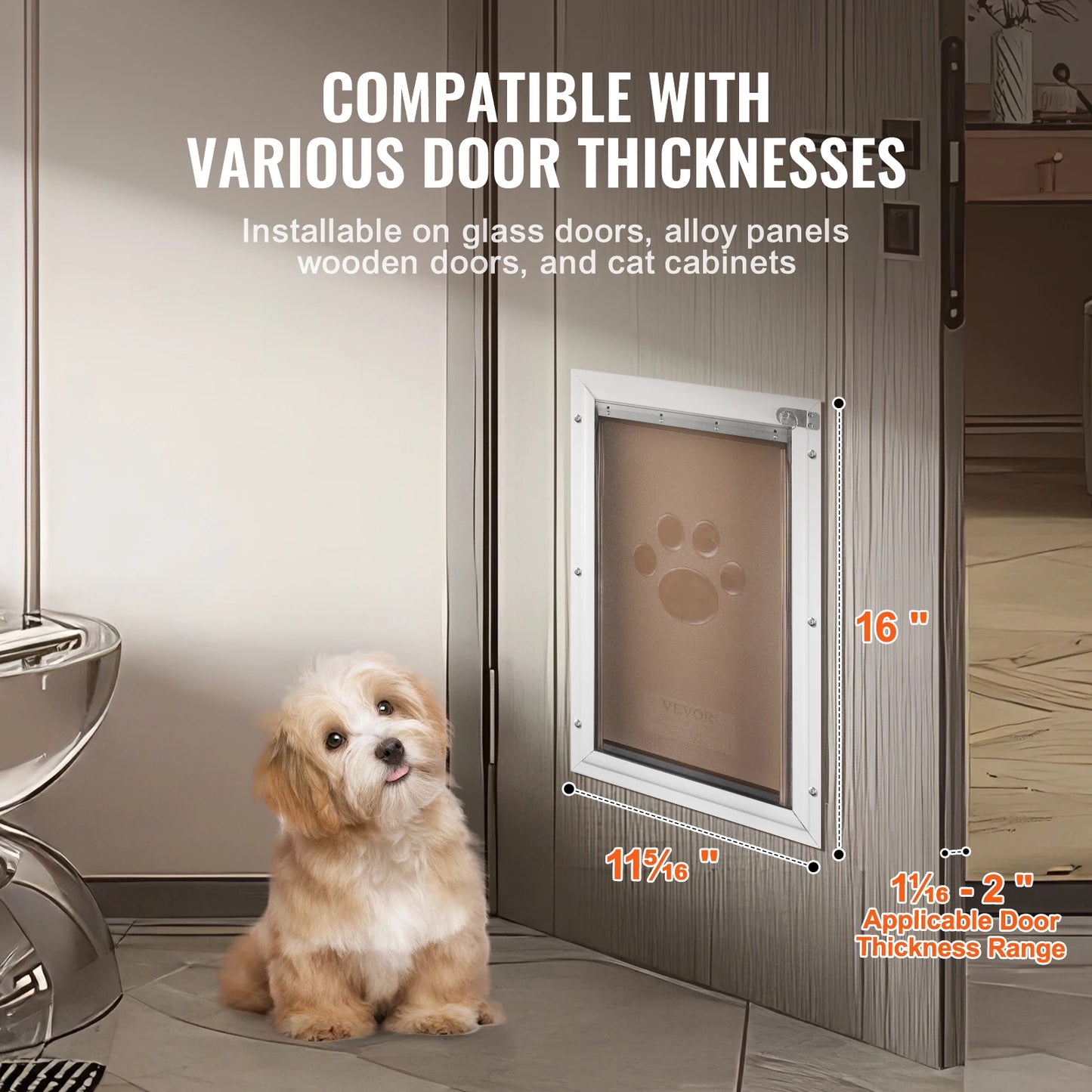 SucceBuy Pet Door Aluminum Frame with Lock and Flap System Weatherproof Doggy Door Easy to Install in Interior or Exterior Doors