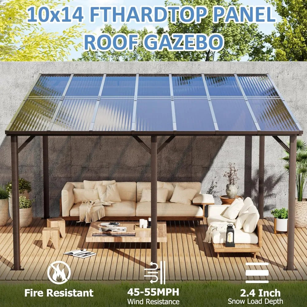 10x14 FT Gazebo, Hard Top Lean to Gazebo, Large Pergolas and Gazebos Clearance, Wall Mounted Gazebos Canopy Awnings