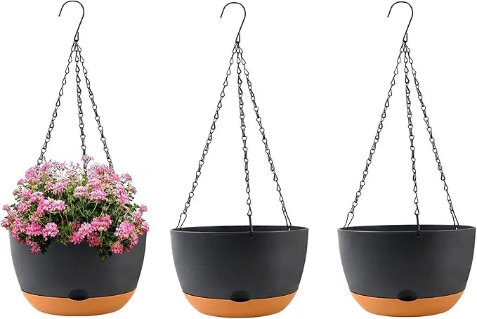 3-Pack 10-Inch Self-Watering Hanging Planters – Indoor/Outdoor Use