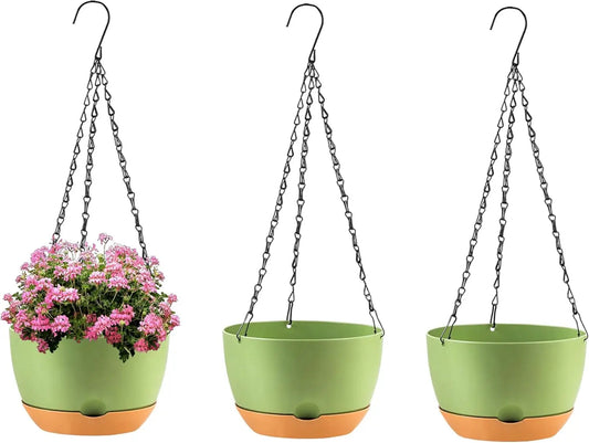 3-Pack 10-Inch Self-Watering Hanging Planters – Indoor/Outdoor Use