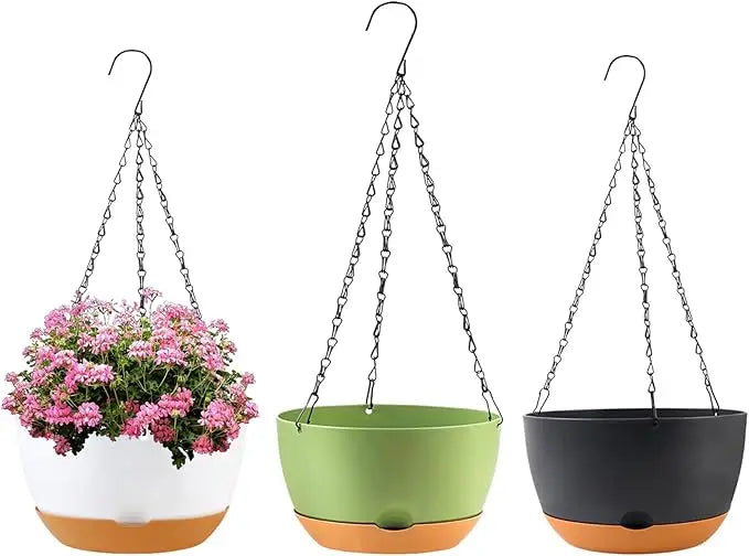 3-Pack 10-Inch Self-Watering Hanging Planters – Indoor/Outdoor Use