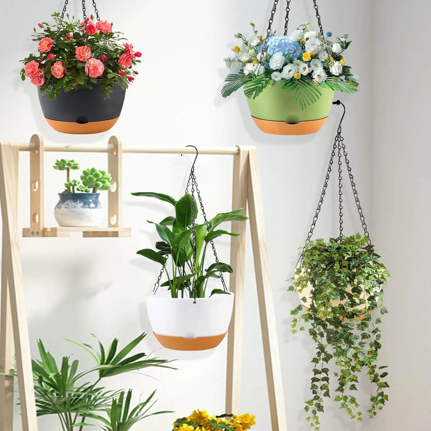 3-Pack 10-Inch Self-Watering Hanging Planters – Indoor/Outdoor Use