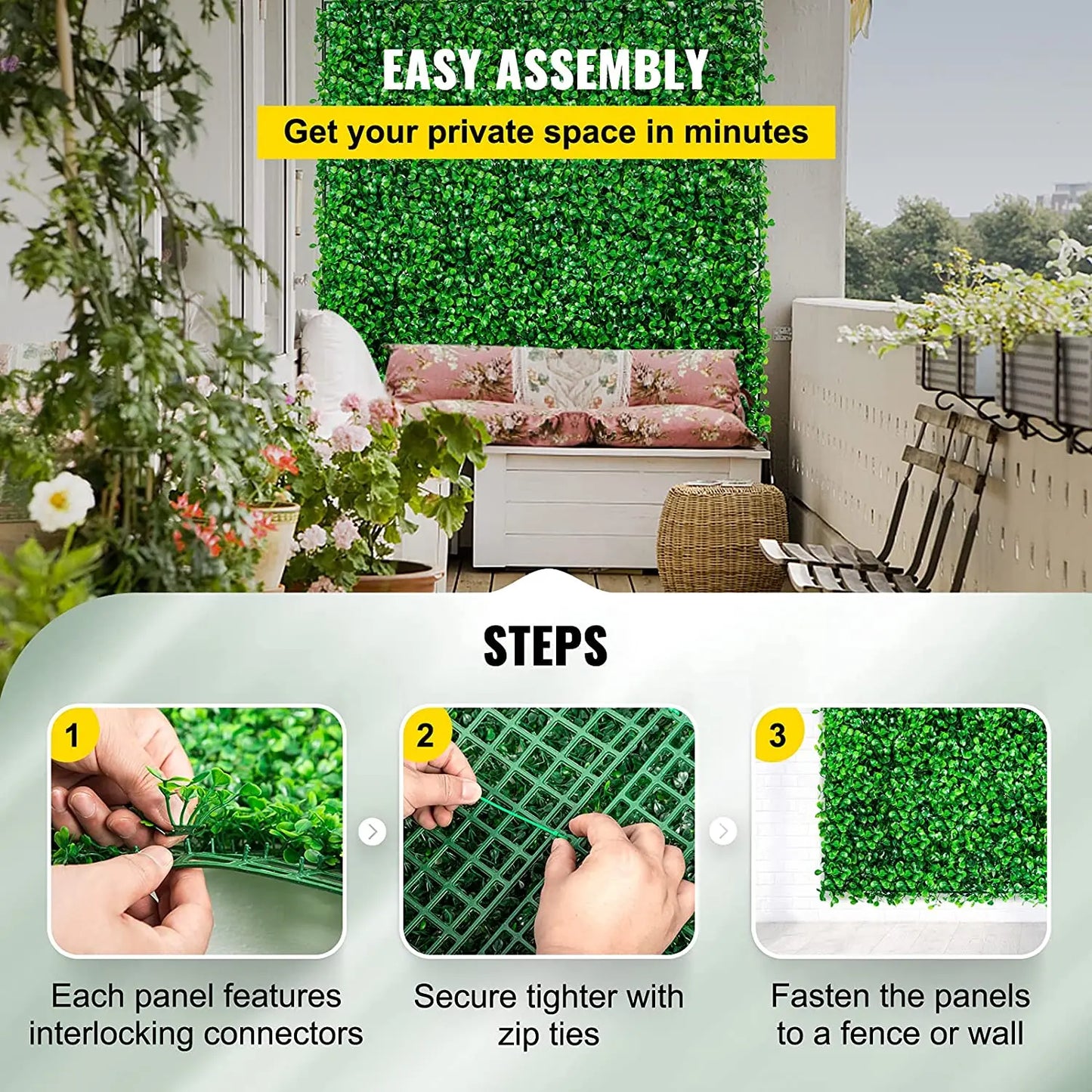SucceBuy Artificial Plant Wall Decoration Boxwood Hedge Wall Panel Decor Fake Plants Grass Backdrop Wall Privacy Hedge Screen