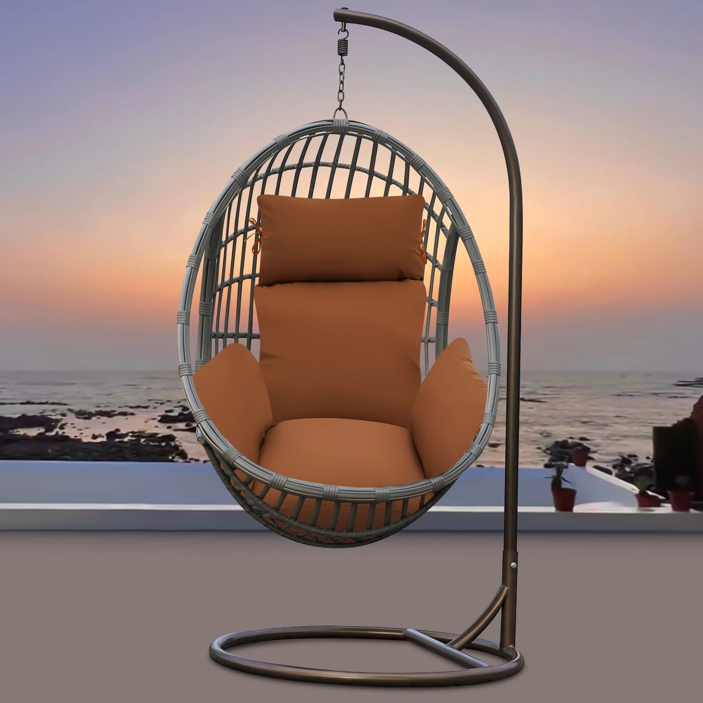 Thicken Hanging Egg Chair Cushion Detachable Hanging Basket Chair Cushion Egg Chair Cushion with Headrest for Patio Garden