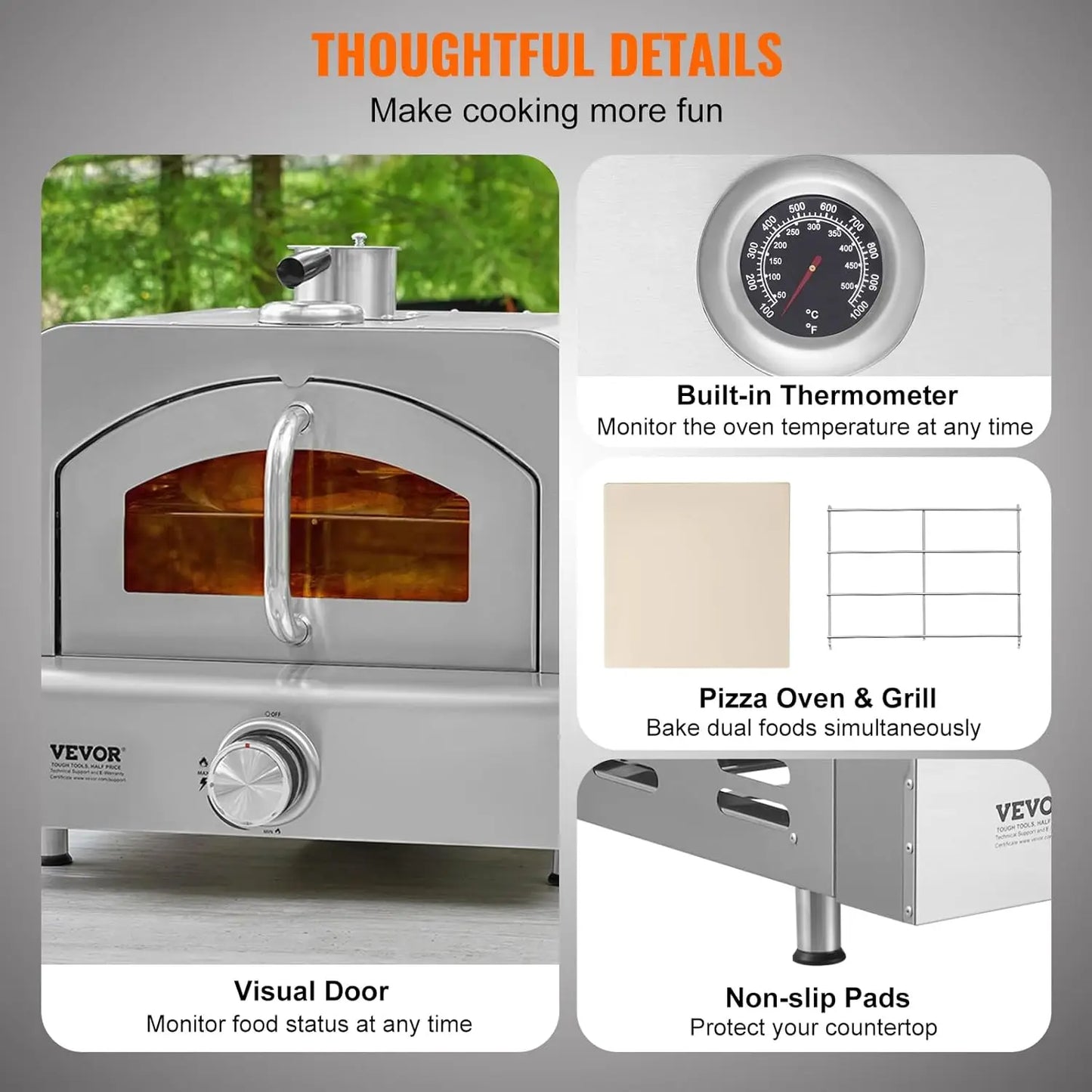 Outdoor Pizza Oven, 2-IN-1 Gas Pizza Maker & Grill, Propane Griller with Pizza Stone, Visual Door and Built-in Thermometer,