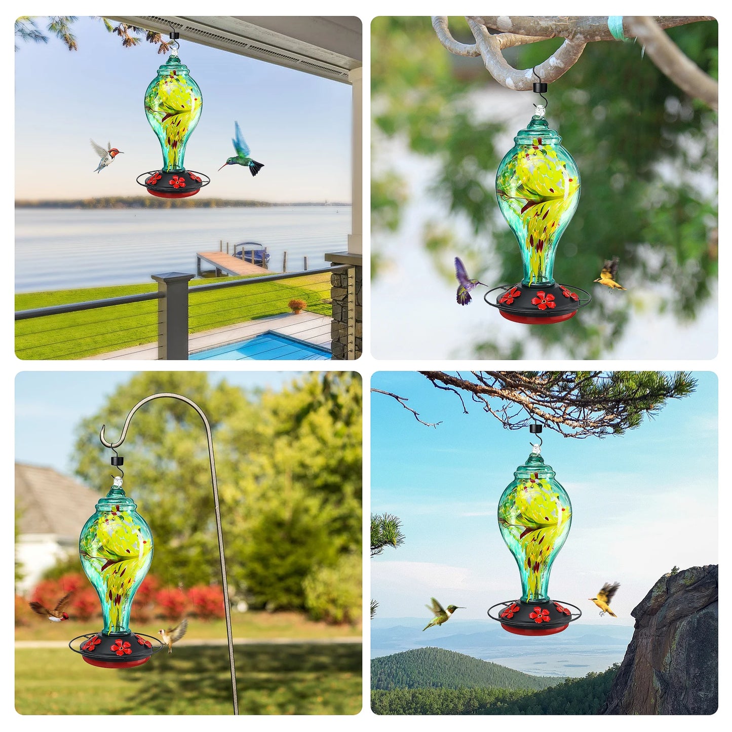 Hummingbird Water Feeder Bird Feeder Ant-Proof Hook Painted Glass Feeder