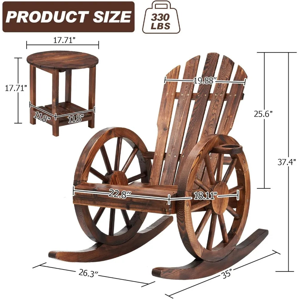 3 Pieces Outdoor Wood Rocking Chair Set, 2 Patio Decor Yard Glider Rocking Chairs with 1 Side Table, Adirondack Rocking Chair f
