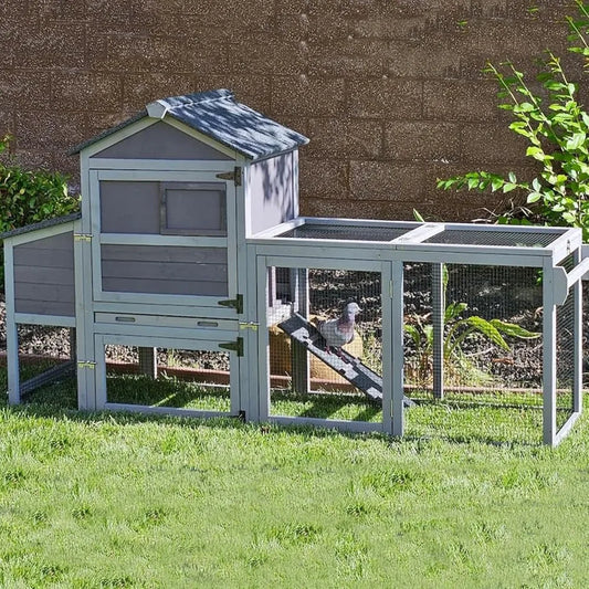Chicken Coop On Wheels Chicken House Wooden Hen House Duck Coop with Large Nesting Box for 2-4 Chickens (Grey)