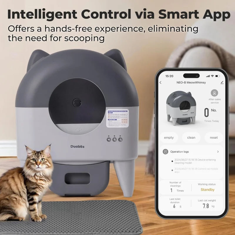 Automatic Self Cleaning Litter Box XXL for Multiple Cats APP Controlled Smart Sensors Odor Free Safety Protection Low Noise