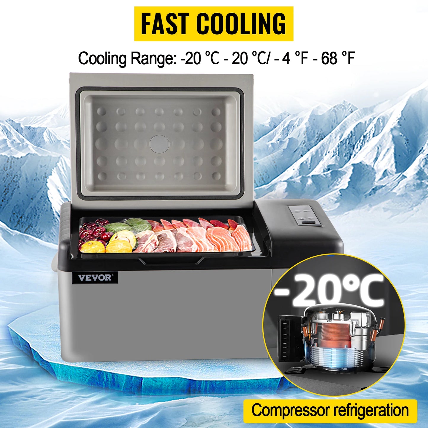 SucceBuy 20L22L35L45L55L Car Refrigerator Mini Fridge Freezer Portable Compressor Cooler 12/24V DC 110-240V Ice Box for Camping