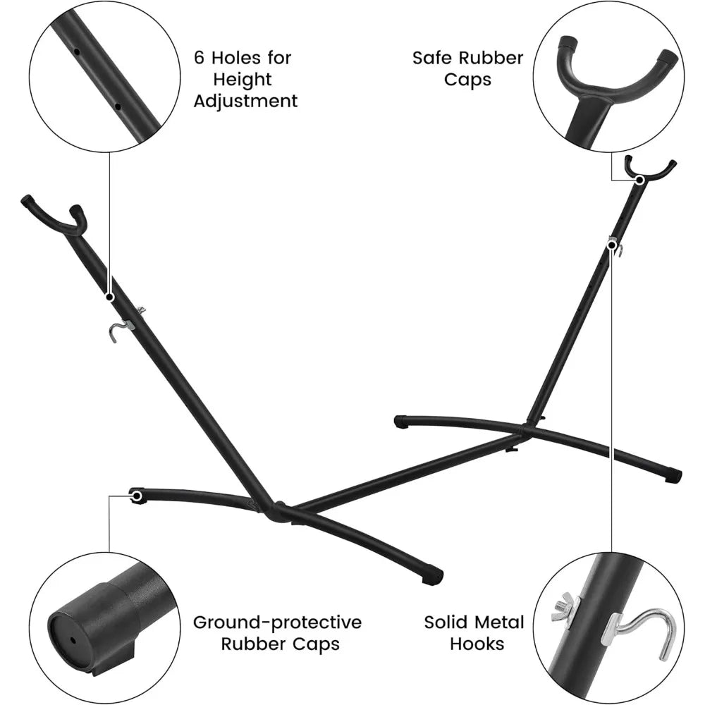 Double Hammock w/Stand, 2-People Hammock & Stand Set w/Storage Bag & Carrying Bag, Outdoor/Indoor Heavy-Duty Portable Hammock