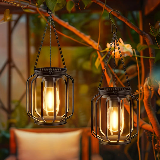 2/4 Pack Brighter Cylindrical Hanging Solar Lights Outdoor, Auto On/Off Outdoor Solar Lights for Yard Garden Patio Pathway Decor