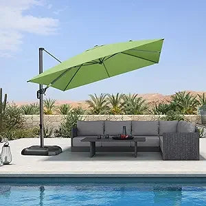 10 Feet Patio Umbrella Outdoor Cantilever Square Umbrella Aluminum Offset Umbrella with 360-degree Rotation for Garden Deck Poo