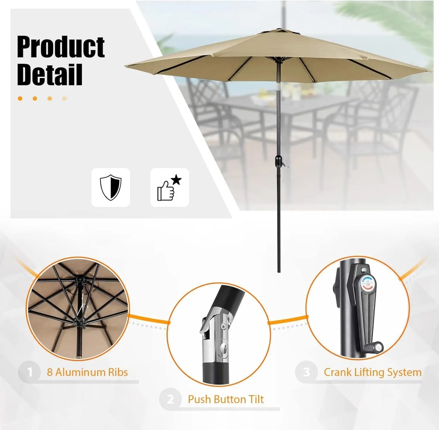 5-Piece Metal Outdoor Patio Furniture Outdoor Dining Set with Brown Umbrella, 4 Metal Swivel Chairs and Square Dining Table