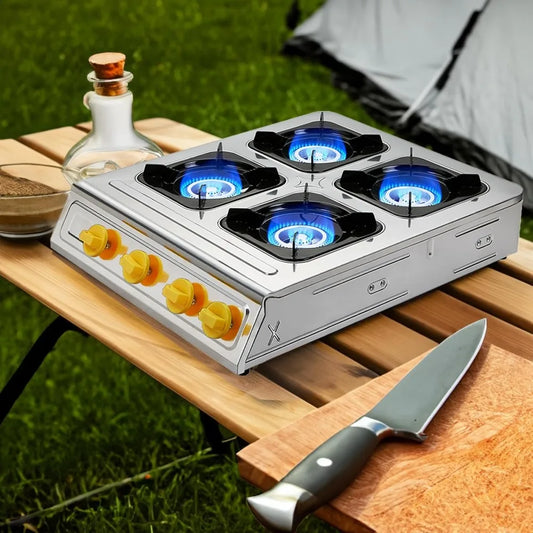 Camping 40000 BTU 4 burner auto ignition Propane Gas Outdoor Garden Fishing Hiking Camp Restaurant Stove Burner (Brass)