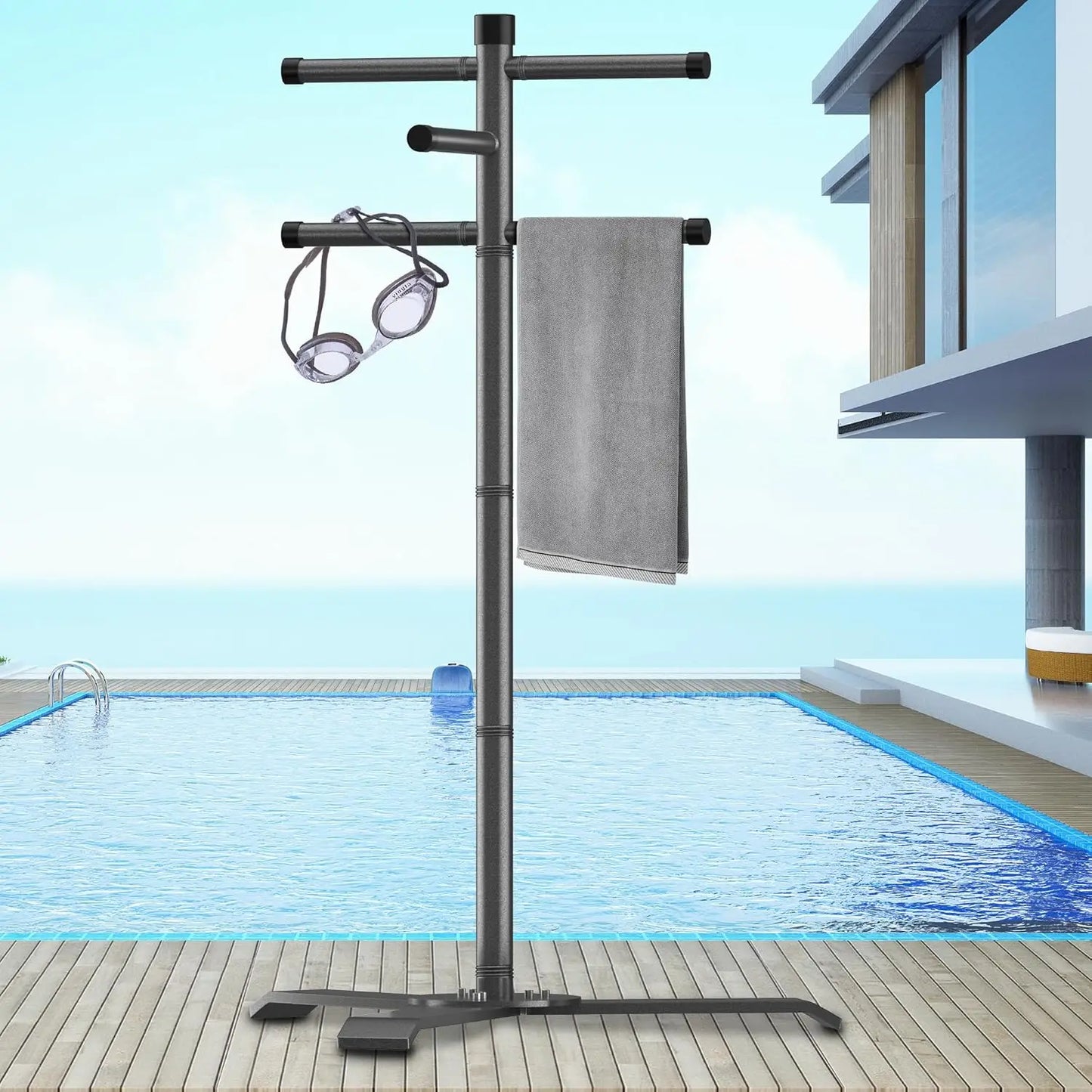 Pool Towel Rack Outdoor Heavy Duty Outdoor Towel Rack 61 Inch Free Standing Rack for Pool Hot Tub Drying Towels Swimsuits Life J