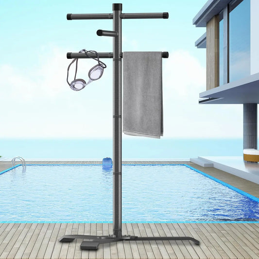 Pool Towel Rack Outdoor Heavy Duty Outdoor Towel Rack 61 Inch Free Standing Rack for Pool Hot Tub Drying Towels Swimsuits Life J