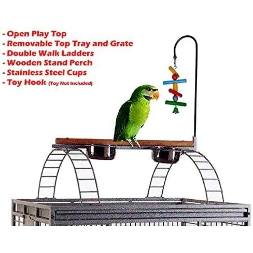 Large Elegant Wrought Iron Play Top Bird Parrot Cage for Small Quaker Amazon Parrot Cockatiel Sun Green Cheek Conure Dove Cockat
