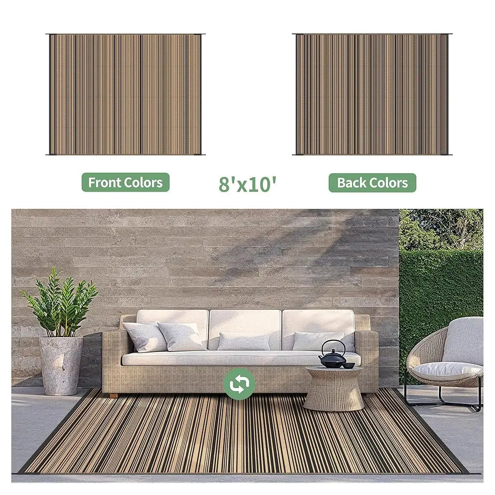 Outdoor Rug For Patio , 8'X10' Waterproof Rugs, Lightweight Plastic Straw Carpet, Reversible Mats For Camping, Porch, Deck, Rv,