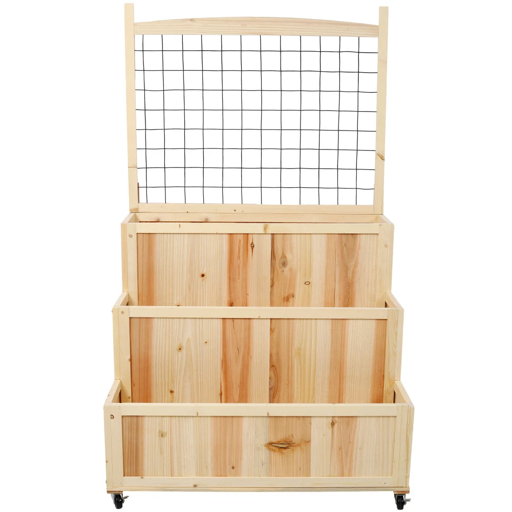 3-Tiers Raised Garden Bed with Trellis, 53" H Vertical Planter Box with Wheels & Back Storage Area, for Flowers, Vegetables