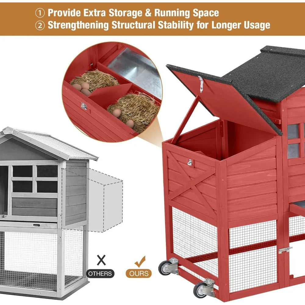 Large Chicken Coop for Outdoor with Nest Box and Removable Tray, Hen House Waterproof for 2-6 Chickens, Outdoor Poultry Cage wit