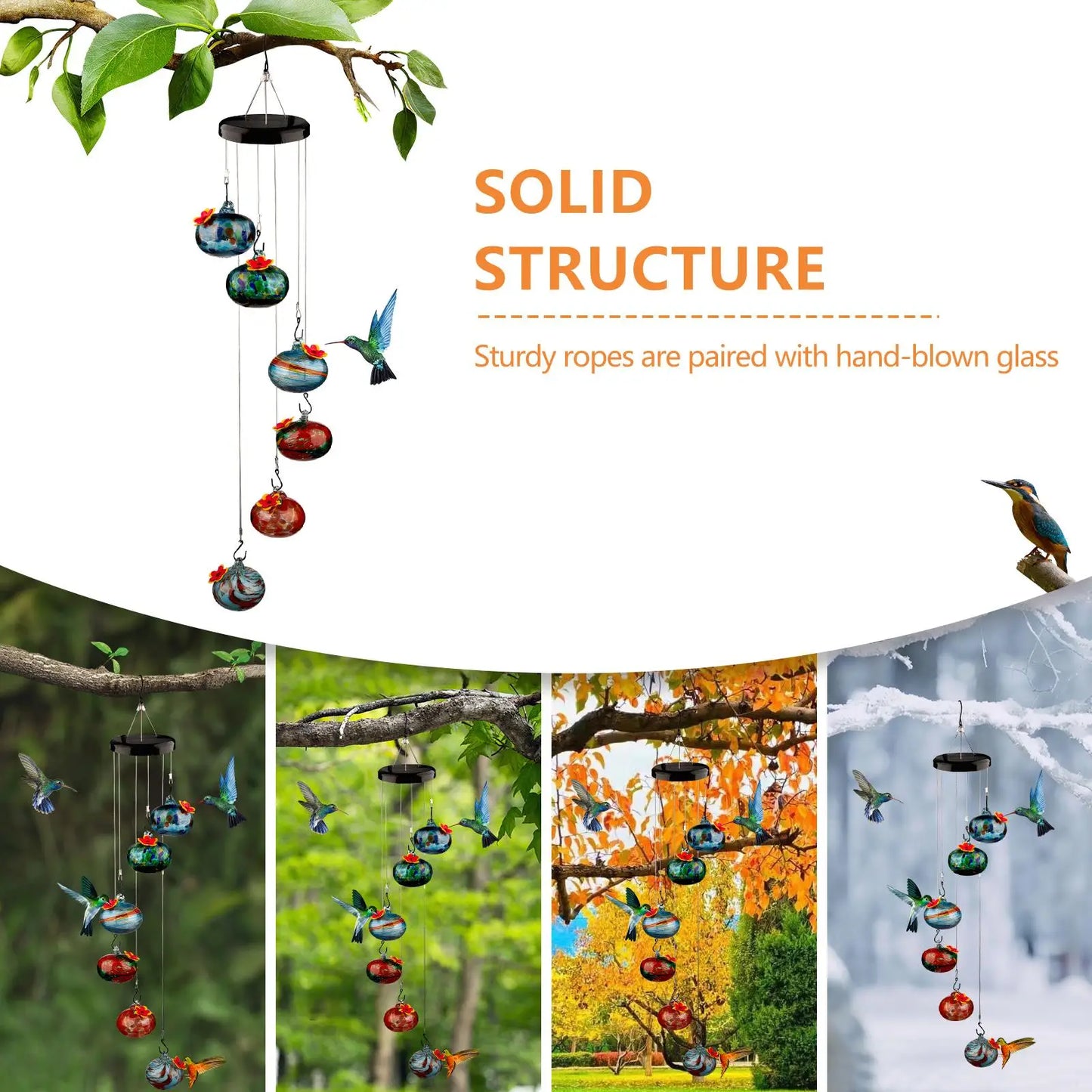 Colorful Hummingbird Feeder Wind Chimes - FBA Fast Shipping!