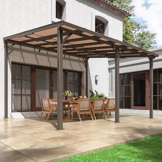10x14 FT Gazebo, Hard Top Lean to Gazebo, Large Pergolas and Gazebos Clearance, Wall Mounted Gazebos Canopy Awnings