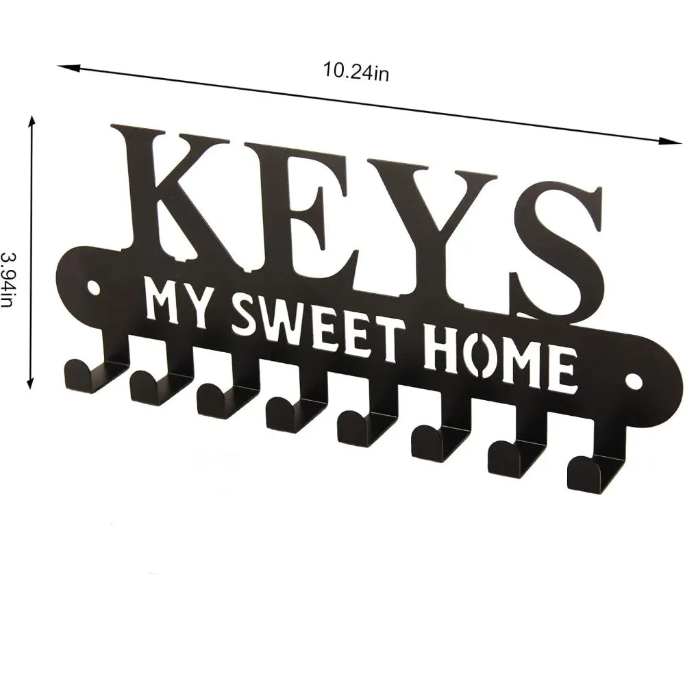 Sweet Home Decorative Wall | Black Metal Key Holder | Wall Mounted Coat & Storage Rack Hanging
