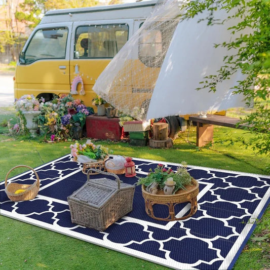 6' X 9' Outdoor Rug Waterproof For Patio Decor, Foldable Reversible Plastic Straw Area Rugs Mat For Camper, Outside Carpe