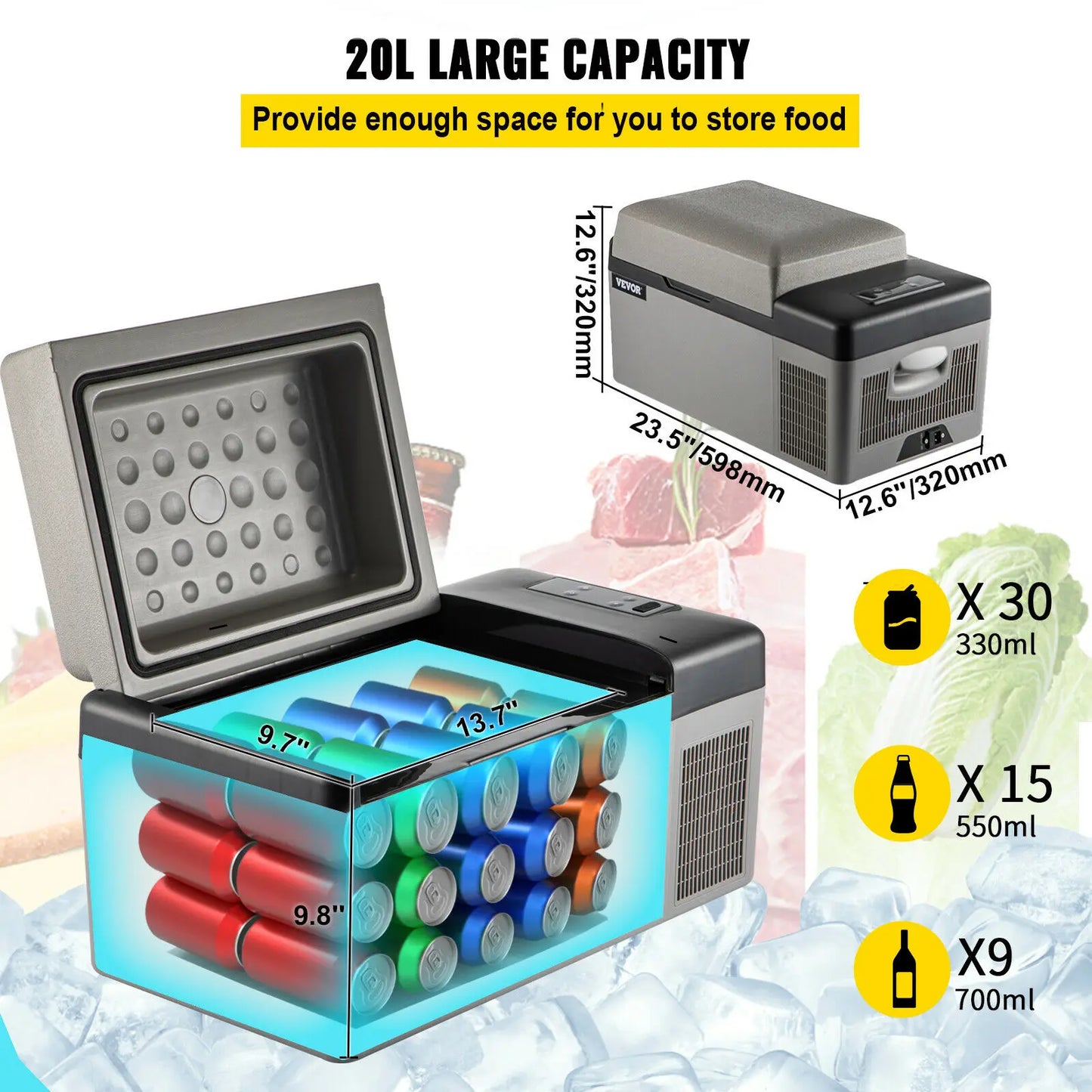 SucceBuy 20L22L35L45L55L Car Refrigerator Mini Fridge Freezer Portable Compressor Cooler 12/24V DC 110-240V Ice Box for Camping