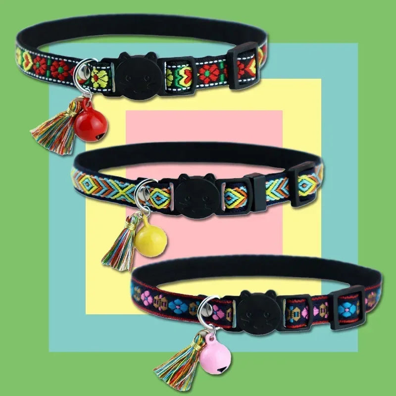 dog jacquard and collar Adjustable cat tassels for bells collars cat pattern plaid collar colorful and pet with embellished