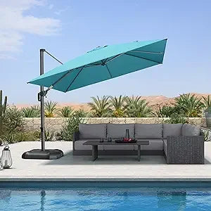10 Feet Patio Umbrella Outdoor Cantilever Square Umbrella Aluminum Offset Umbrella with 360-degree Rotation for Garden Deck Poo