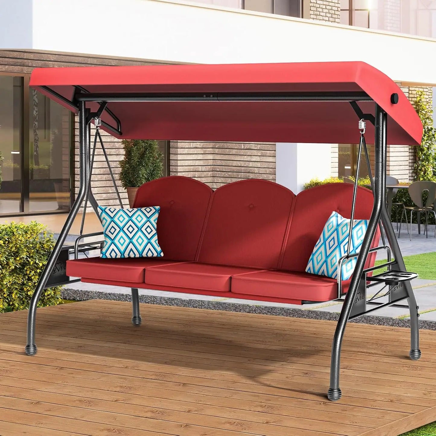 3 Seat Outdoor Porch Patio Swing 800lbs 2-in-1 Patio Swing Glider Chair with Adjustable Canopy & Removable Cushion Outdoor Adult